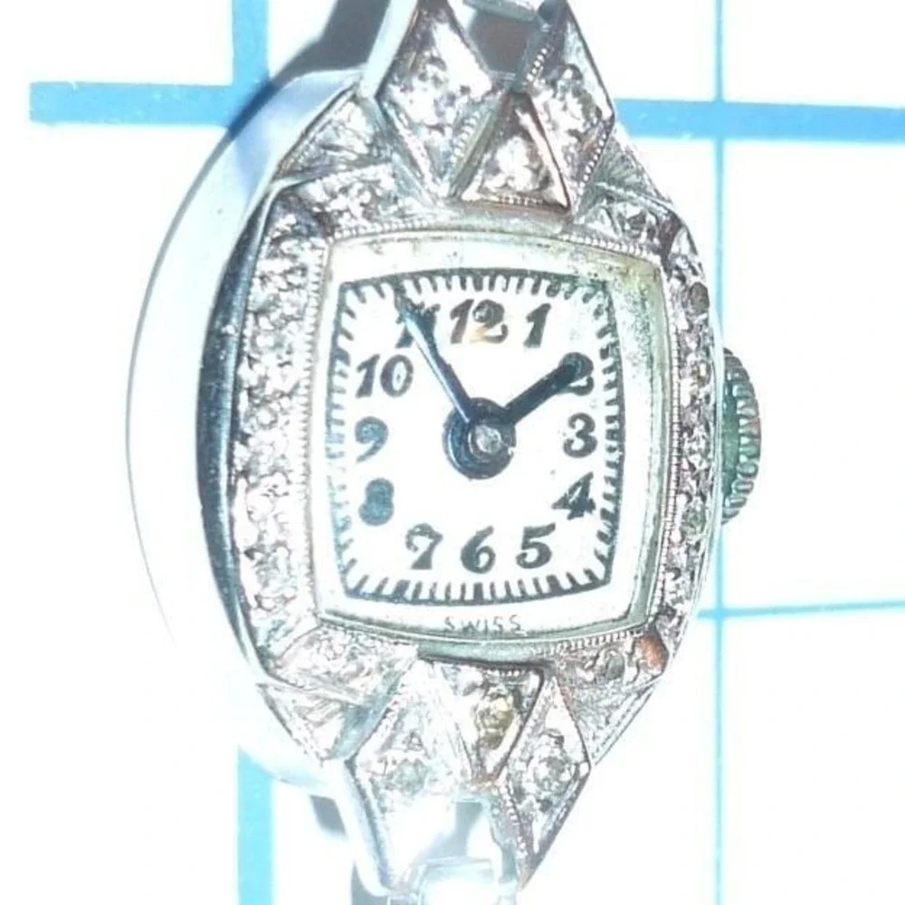 Art Deco Ollendorff 14K Solid Gold Diamond Watch Cocktail Wrist watch Swiss RUNS